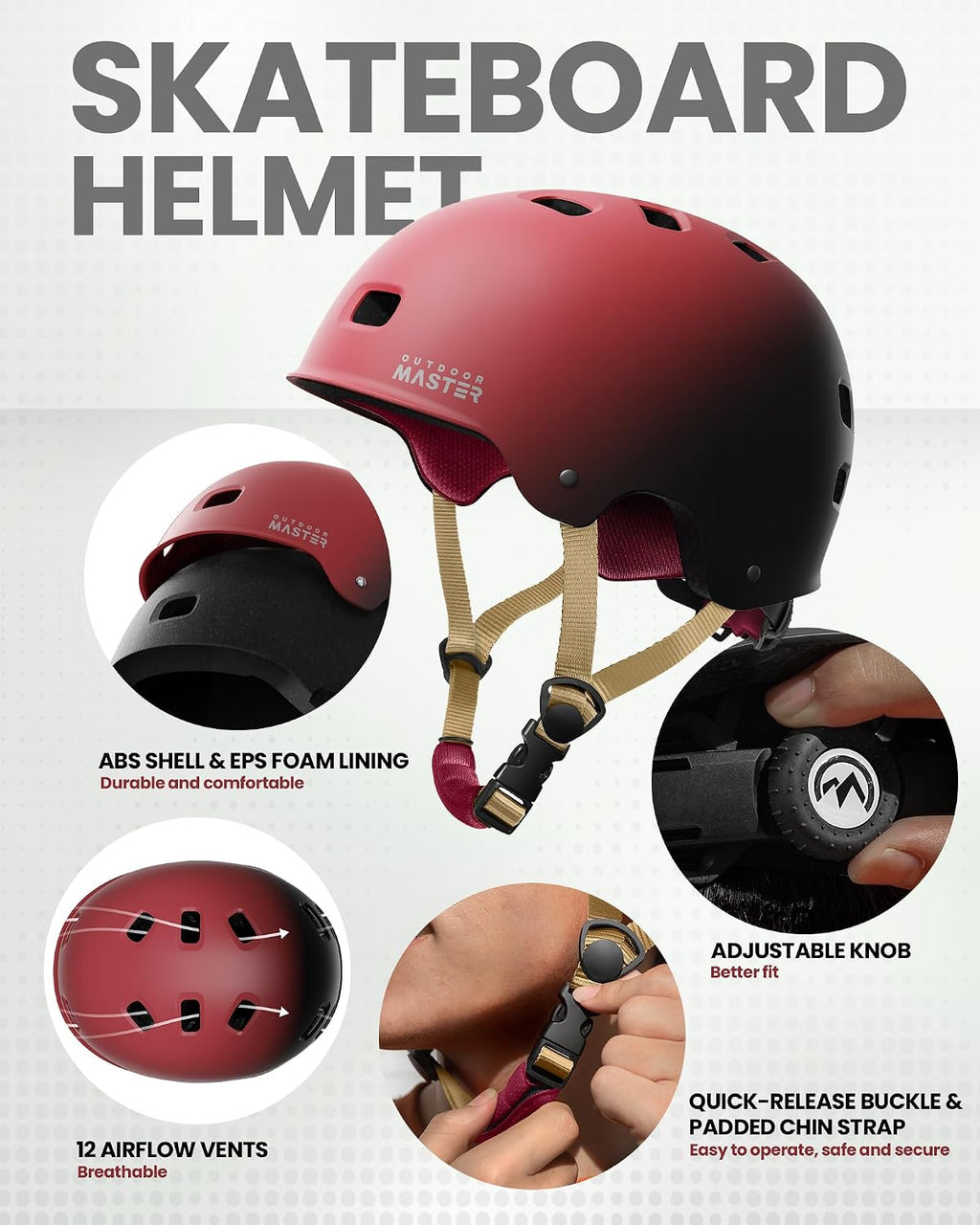 OutdoorMaster Skate Protective Gear Set for Adult & Youth, Skateboard Helmet Knee and Elbow Pads with Wrist Guards for Scooter, Inline Roller Skating, Skateboarding