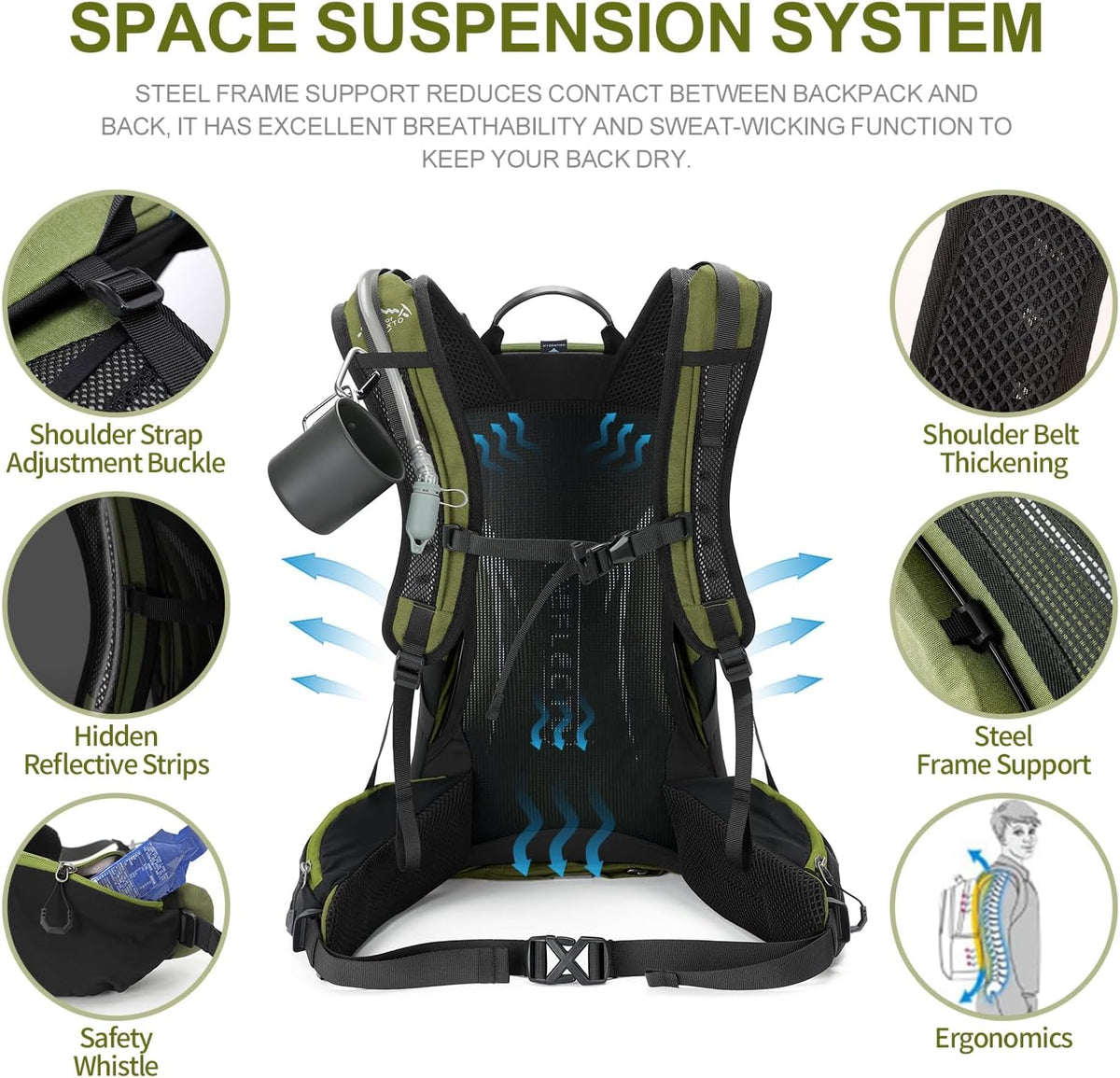 IX INOXTO Hiking Backpack, 26L/40L Waterproof Hiking Daypack with 3L Water Bladder and Rain Cover, Lightweight Travel Camping Backpack for Men Women (Dark Green)