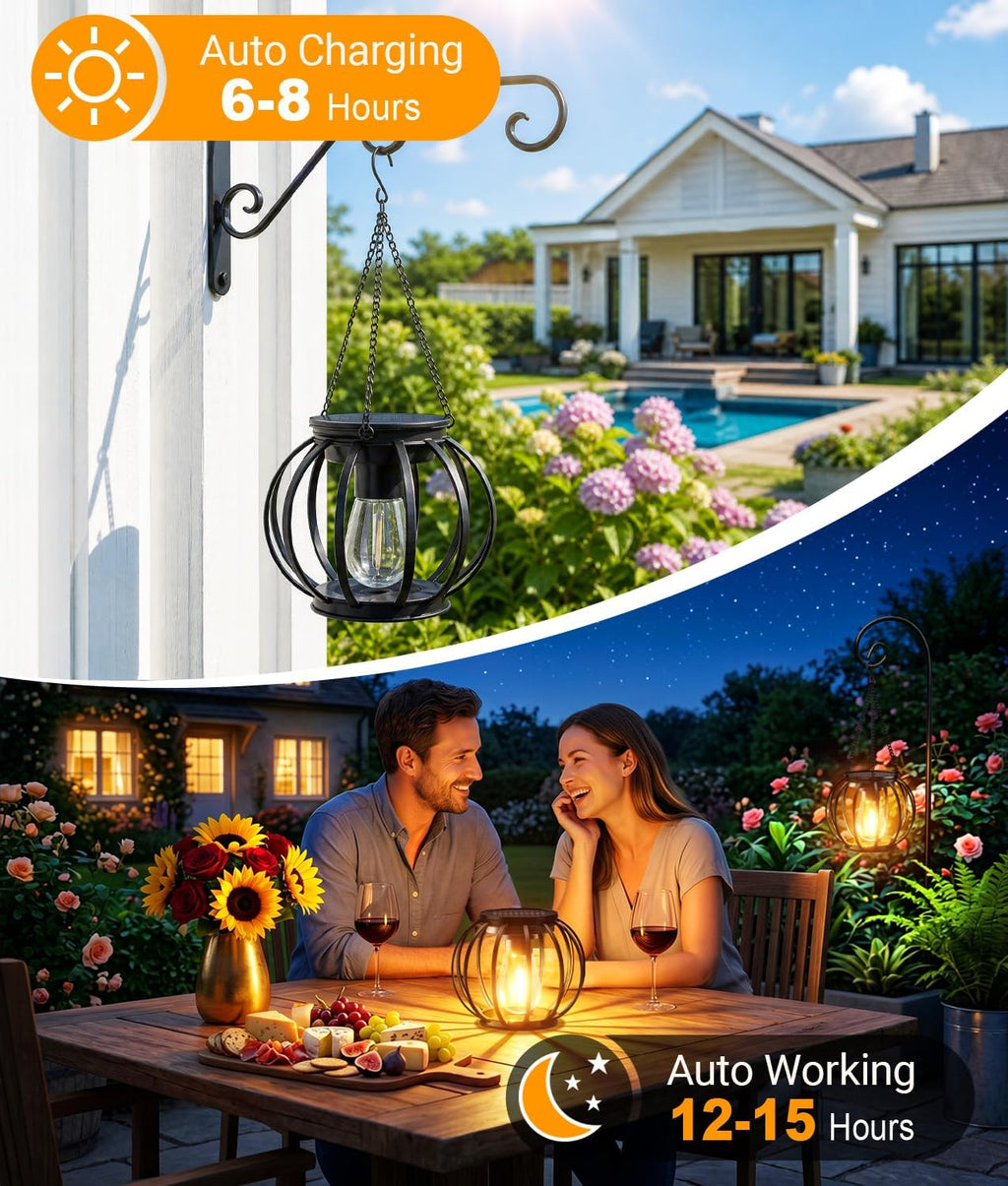 KOOPER Solar Lanterns Outdoor Waterproof, 4 Pack Upgraded Metal Hanging Solar Lights Outdoor Lanterns, Brighter Auto On/Off Outdoor Hanging Lantern for Yard Patio Pathway Porch Garden Decor
