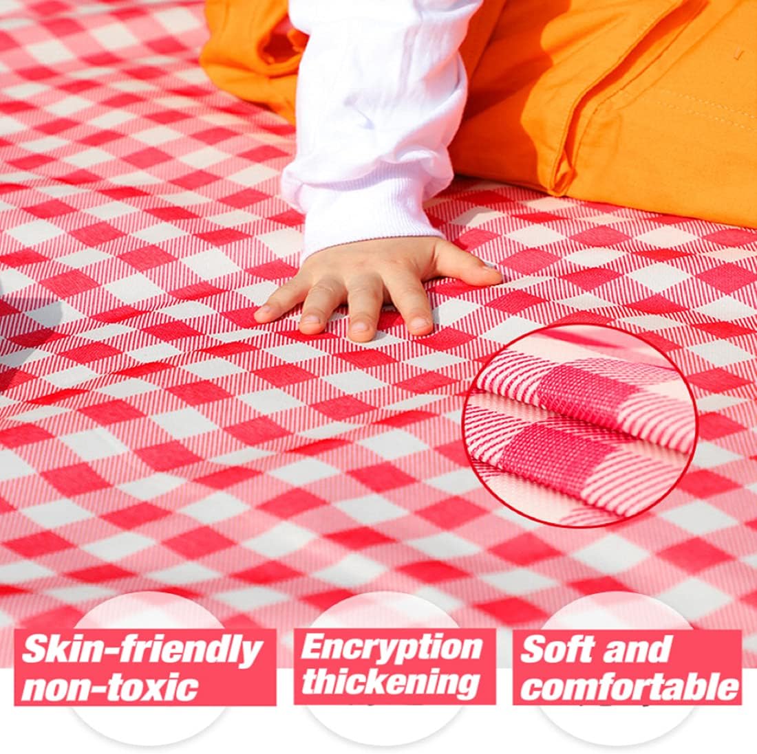LRUUIDDE Oversize Picnic Beach Blanket, 80''x60'' Outdoor Waterproof Foldable, Sandproof Blankets Plaid Picnic Mat for Beach Camping on Grass Picnic Blankets (RED 1, 80x60in)