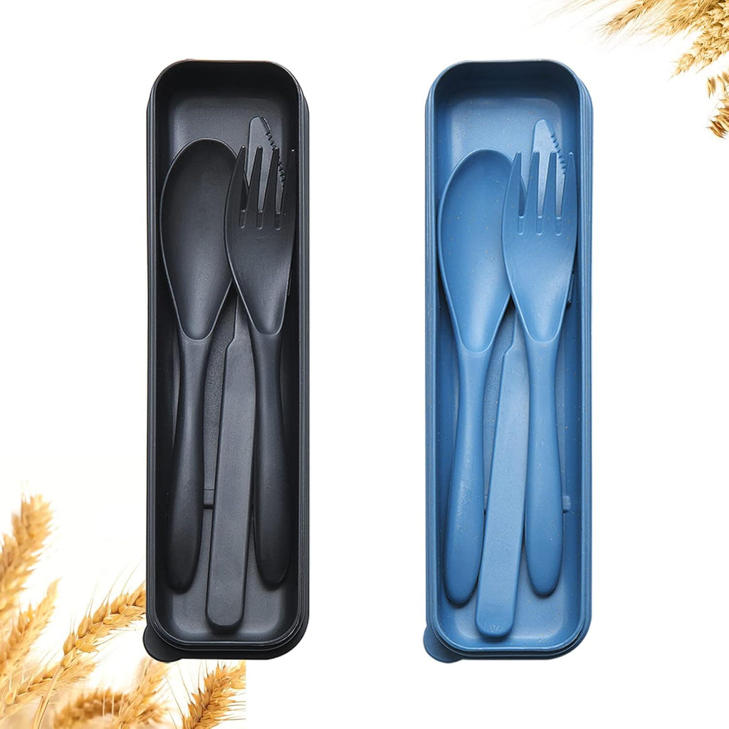 YDYTOP Reusable Travel Utensils Set with Case, 24 Sets Wheat Straw Knife Fork Spoon Cutlery, Multicolor Plastic Silverware for Kids and Adults, School Lunch, Party, Picnic and Camping
