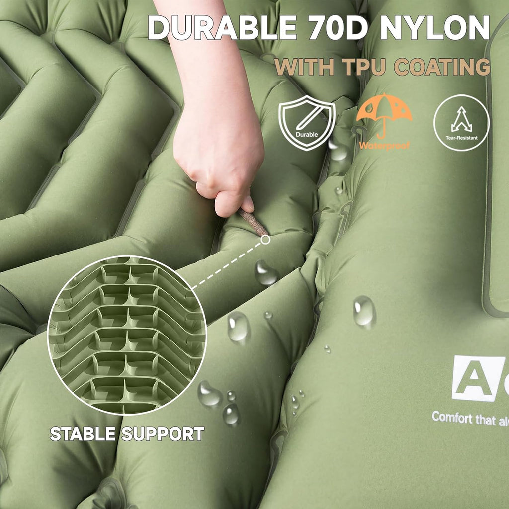 Ultralight Camping Sleeping Pad with Pillow & Built-in Foot Pump