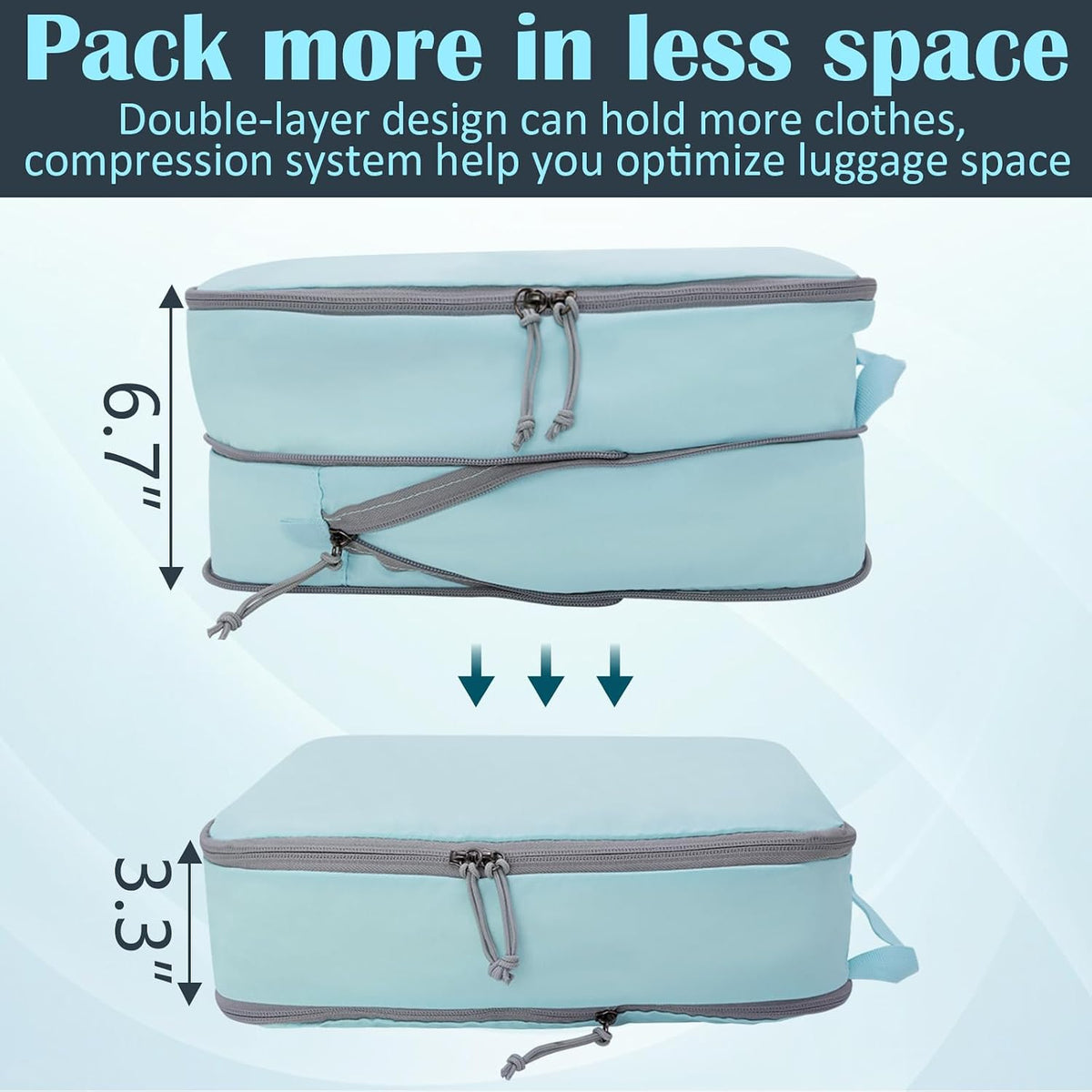 Compression Packing Cubes for Travel Suitcase Organizer Bags, Blue, XL