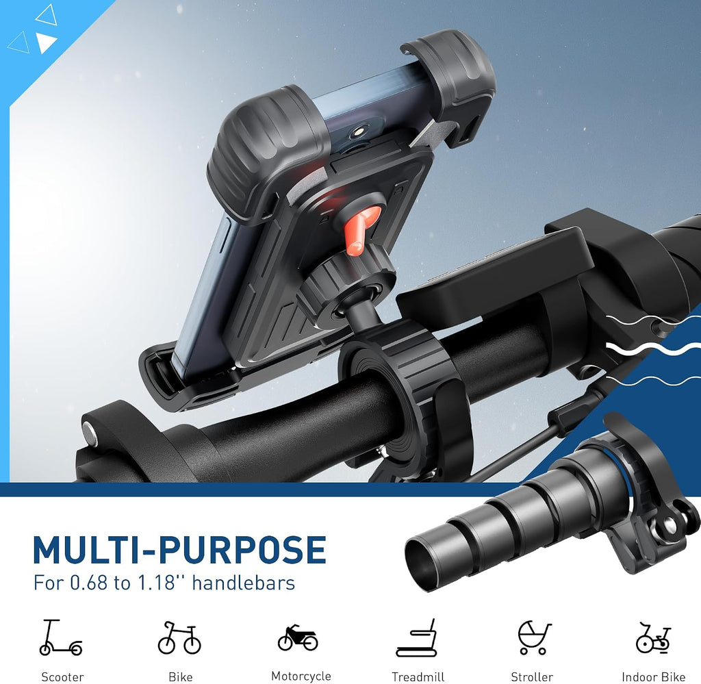 Hiboy Bike Phone Holder, 360° Rotatable Universal Motorcycle Phone Mount, Wrap Anti Shake Bicycle Scooter Handlebar Phone Clip for 5.1-6.8" Cellphone