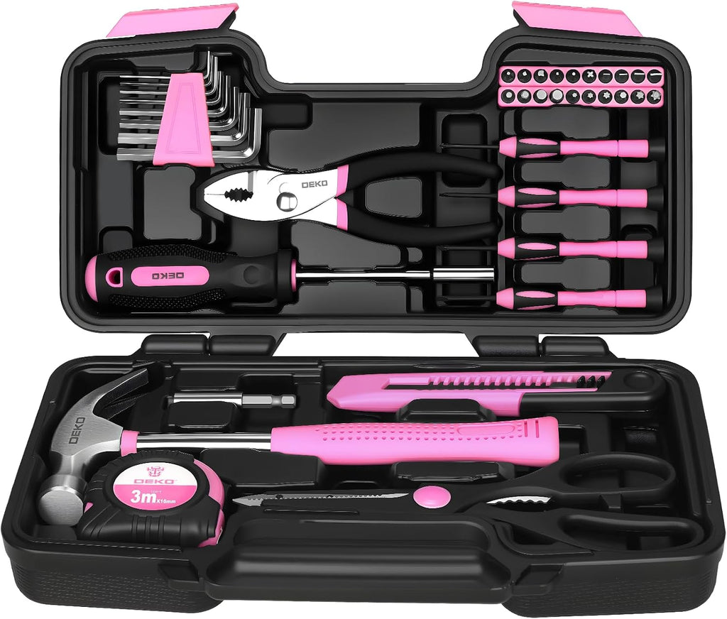 DEKOPRO 39-Piece Household Tool Kit for Women, Basic Hand Tool Set with Plastic Toolbox Storage Case, Small Starter Tool Box Set for Home Repairs, DIY Projects, Crafts and Dorm Essentials - Orange