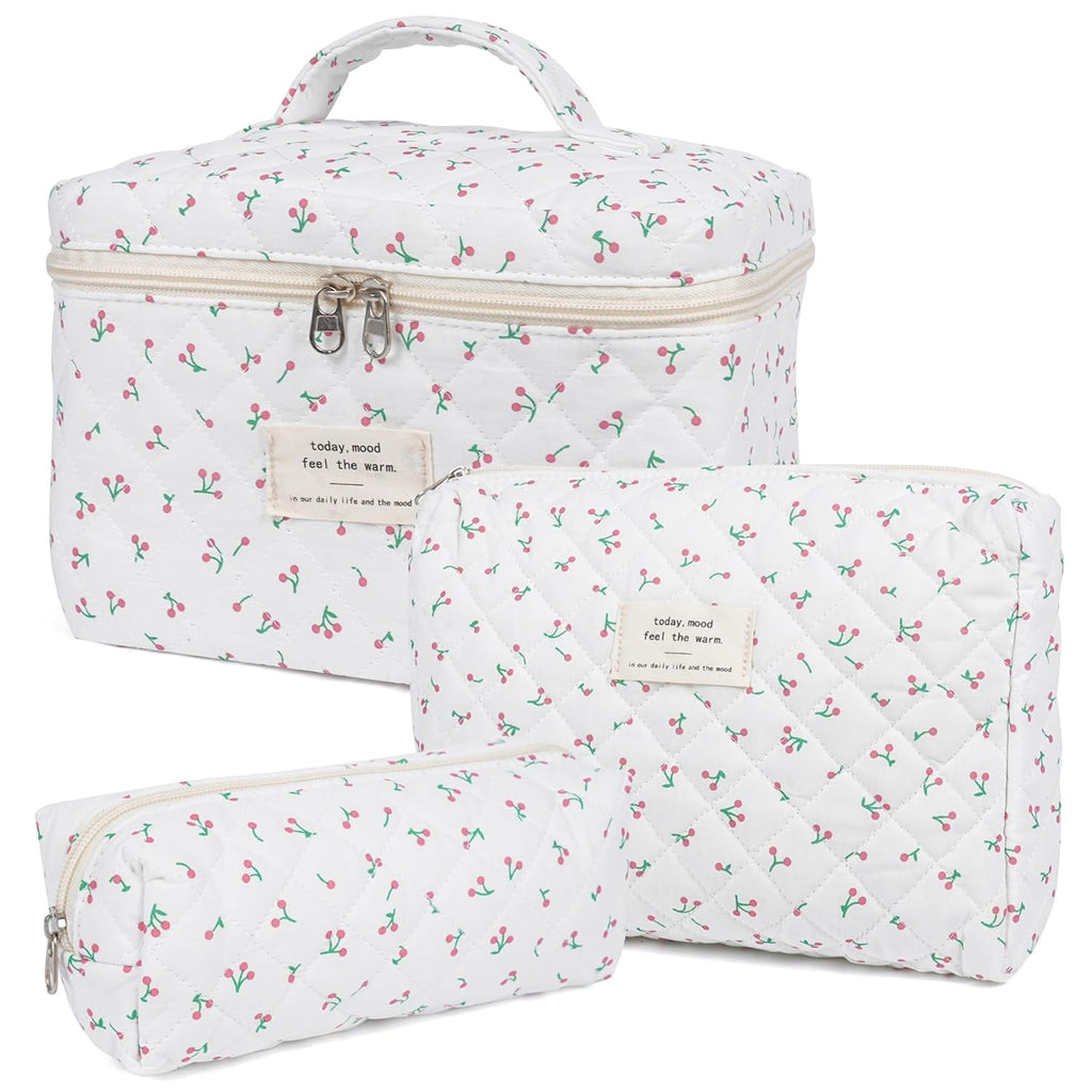 honitty Makeup Bag,Quilted Cosmetic Bags,Large Floral Make Up Organize bag,Makeup Bag Set for Women,Flower Travel Toiletry Bag