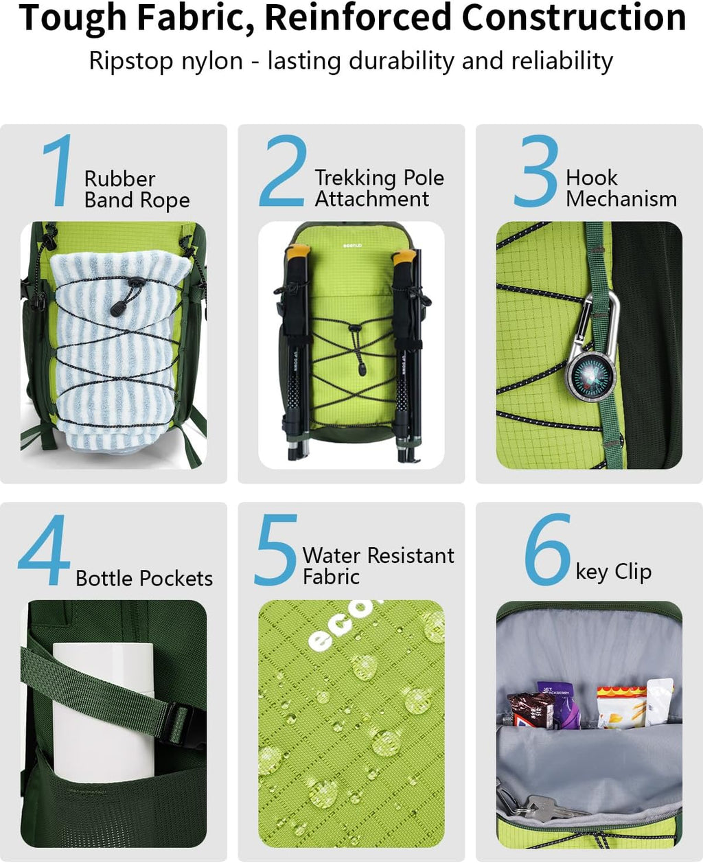ECOHUB Small Hiking Backpack for Men Women, 20L Lightweight Travel Backpacks Water Resistant Camping Cycling Hiking Daypack