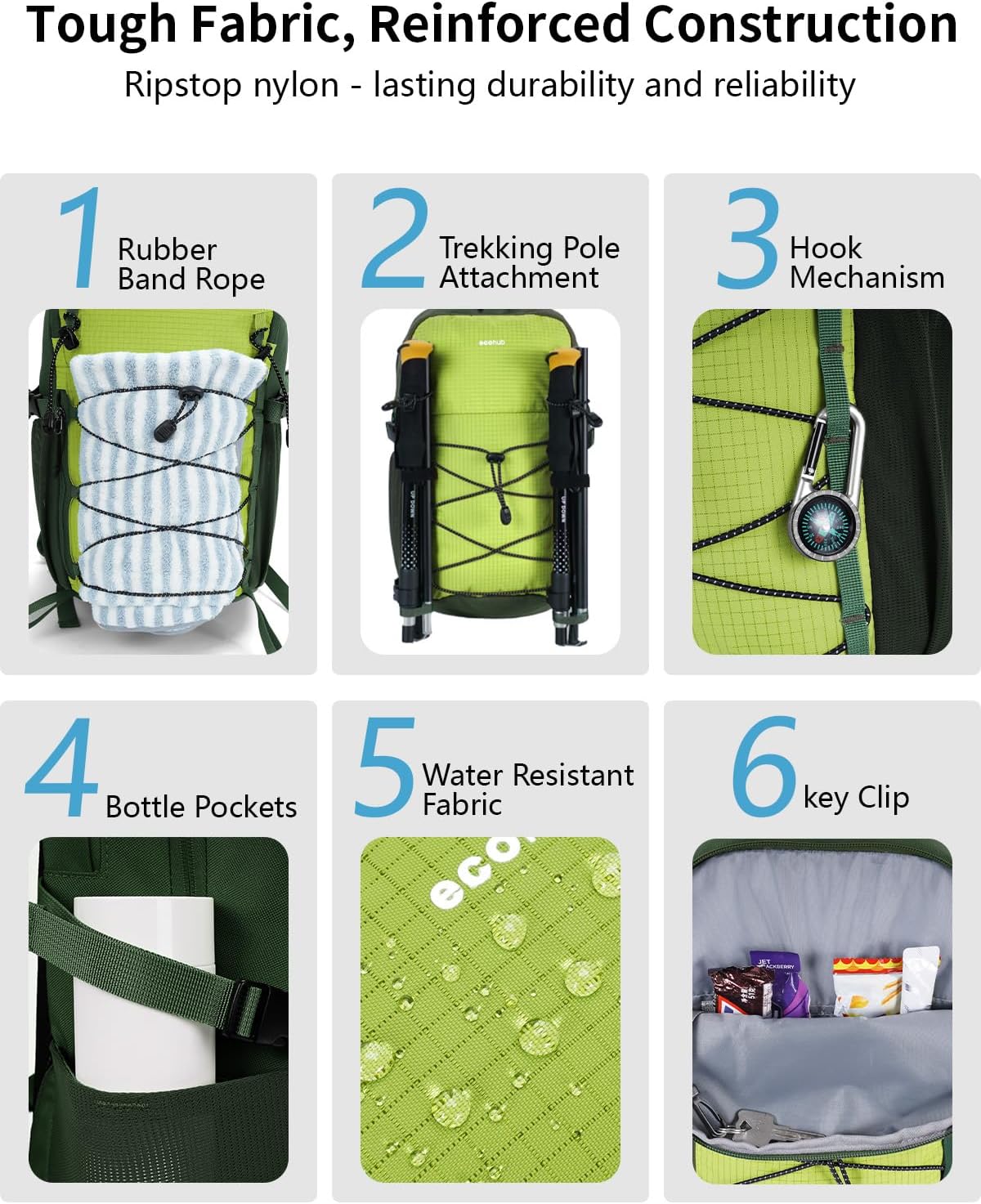 ECOHUB Small Hiking Backpack for Men Women, 20L Lightweight Travel Backpacks Water Resistant Camping Cycling Hiking Daypack