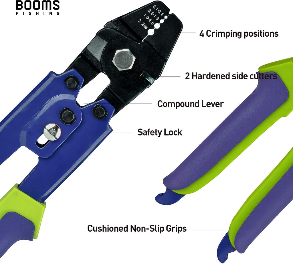 Booms Fishing CP1 Fishing Crimping Pliers, High Carbon Steel Fishing Plier Wire Rope Leader Crimping Tool, 10 inch Crimpers Swager with Ergonomic Handle