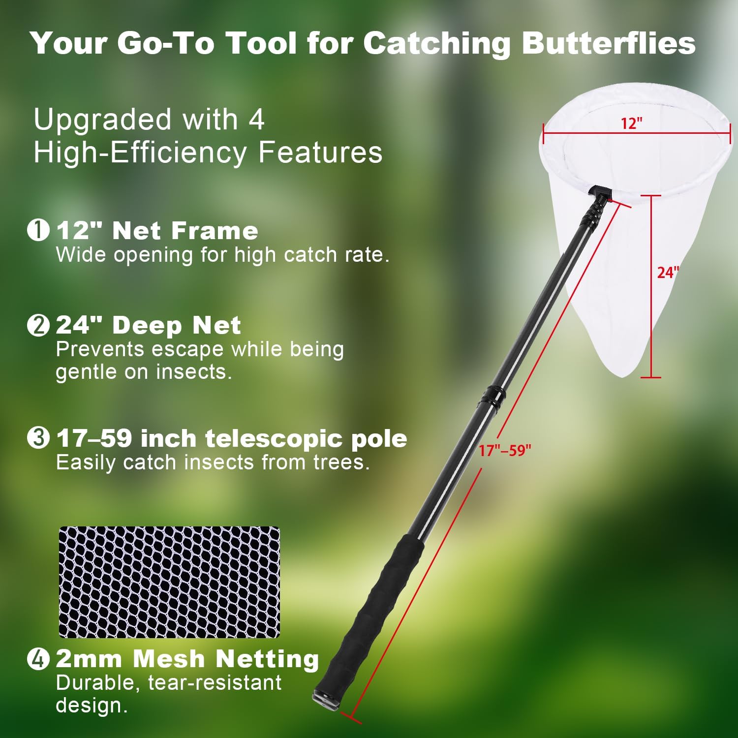 DOBEN Butterfly Net with Carbon Fiber Telescopic Pole, 28"~71" Adjustable