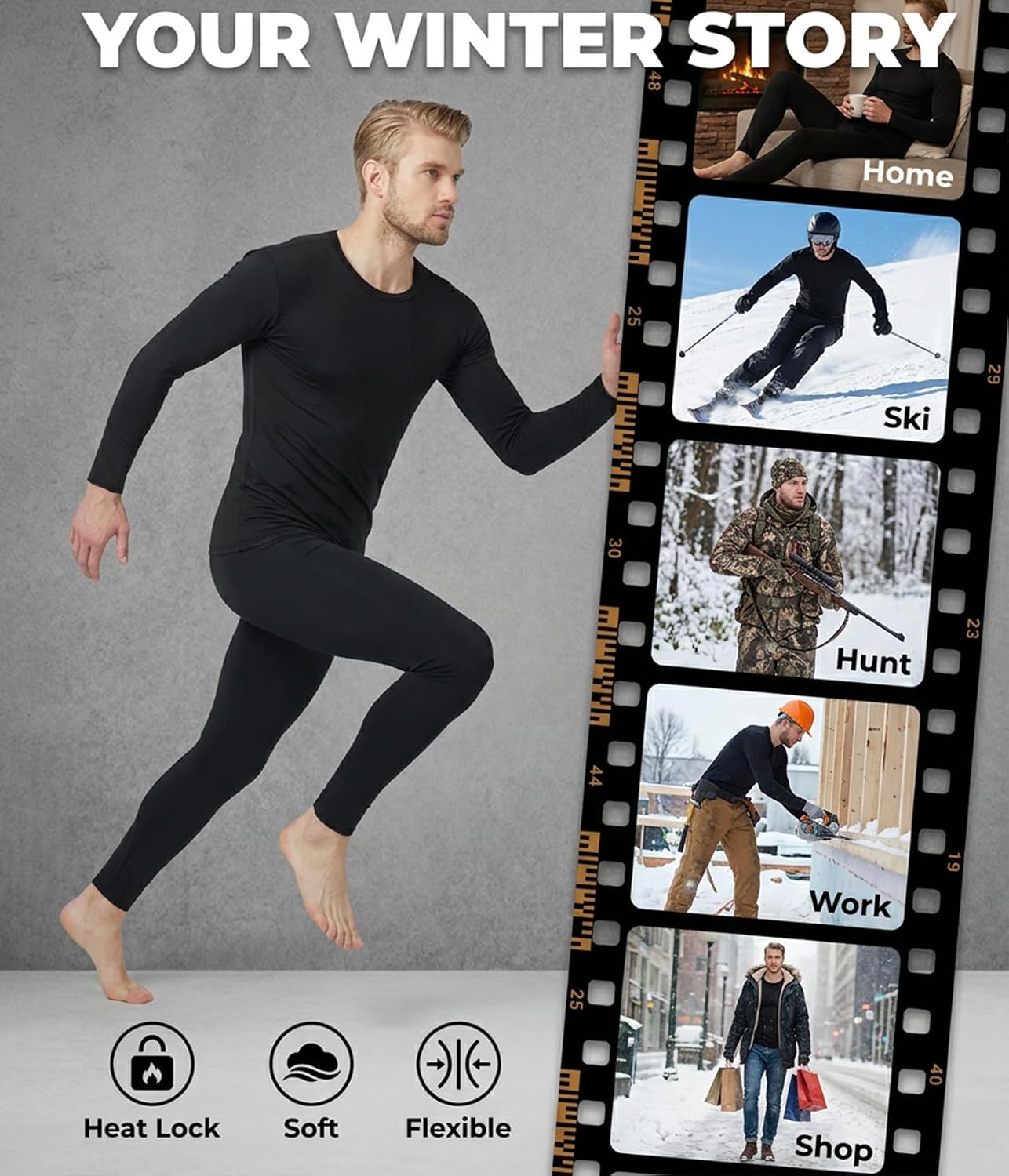 Thermal Underwear for Mens Long Johns Set Winter Cold Weather Base Layer