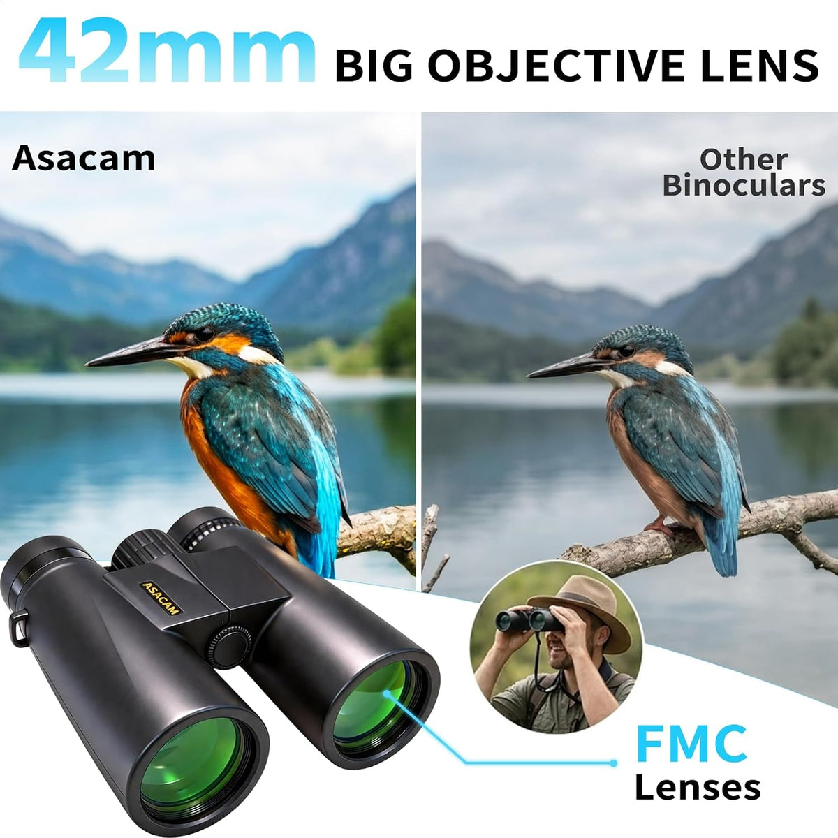 Asacam 12x42 Binoculars for Adults, HD High Powered Binoculars with BAK4 Prism, Lightweight for Bird Watching, Hunting and Travel