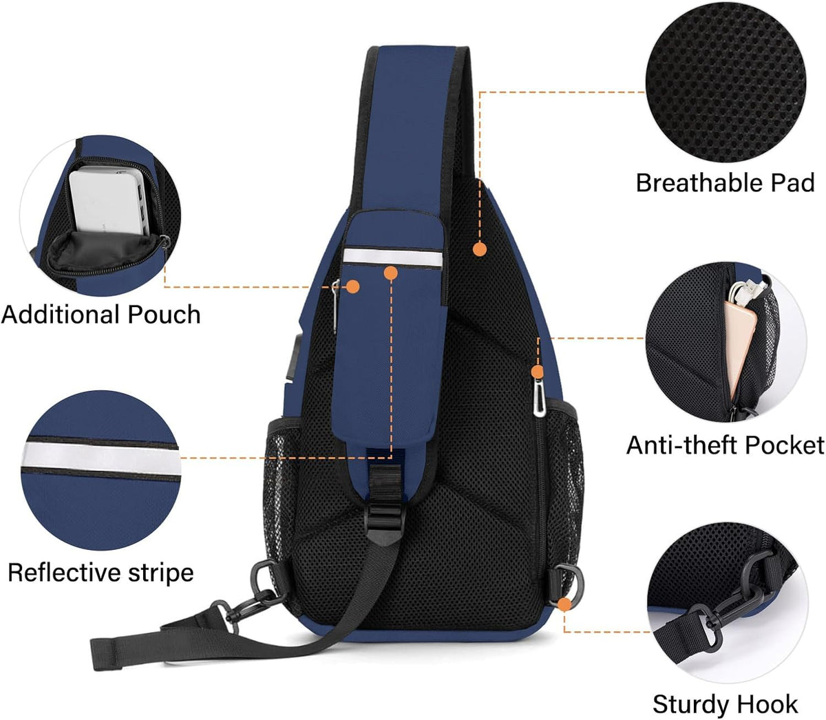 MOSISO Sling Backpack Bag, Crossbody Shoulder Bag Travel Hiking Daypack Chest Bag with Front Square Pocket&USB Charging Port