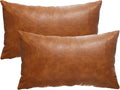 GEGELICA 12X20 Inch Brown Faux Leather Throw Pillow Covers Set of 2