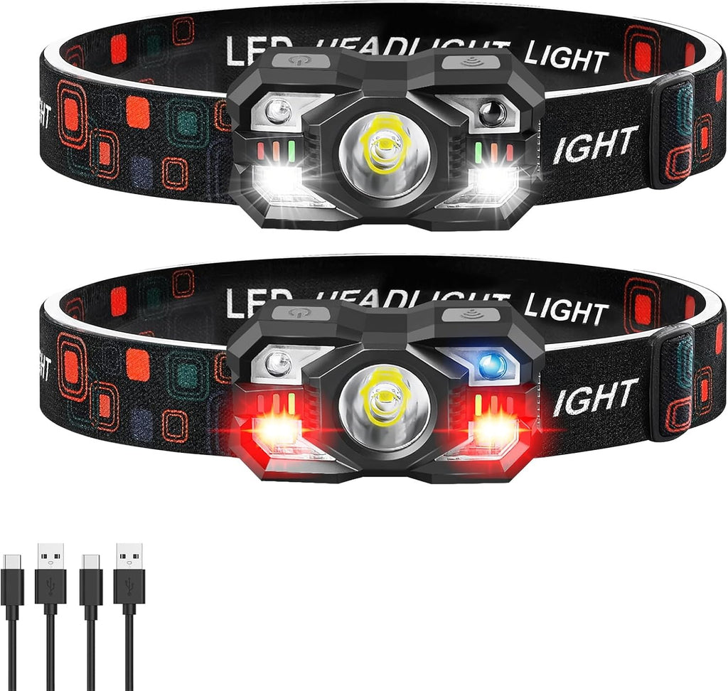 Headlamp Rechargeable 12Pack, 3000 Lumen Ultra-Light Bright Headlamp Flashlight with White Red Light, LED Headlight Motion Sensor, 5+5 Mode for Outdoor Camping Fishing Running Hiking (12)