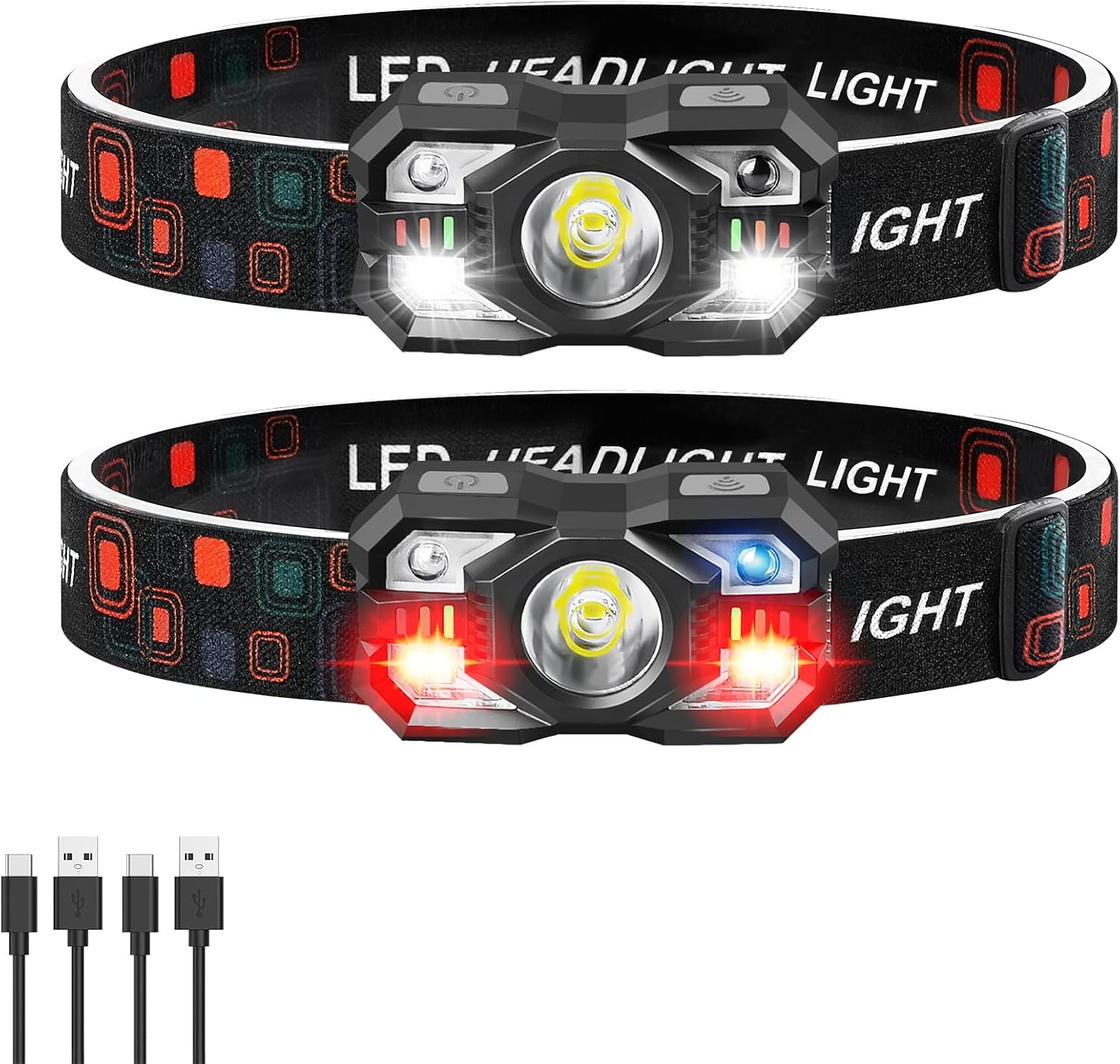 Headlamp Rechargeable 12Pack, 3000 Lumen Ultra-Light Bright Headlamp Flashlight with White Red Light, LED Headlight Motion Sensor, 5+5 Mode for Outdoor Camping Fishing Running Hiking (12)