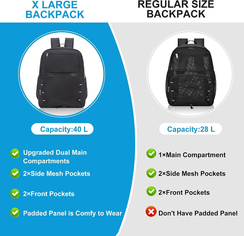 Paxiland Mesh Backpack Heavy Duty, 40L Large See Through Mesh Beach Bag