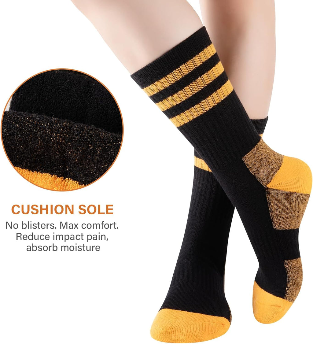 COOPLUS Womens Athletic Crew Socks Cushioned Cotton Wicking Outdoor Recreation Sports Calf Socks 5 Pairs