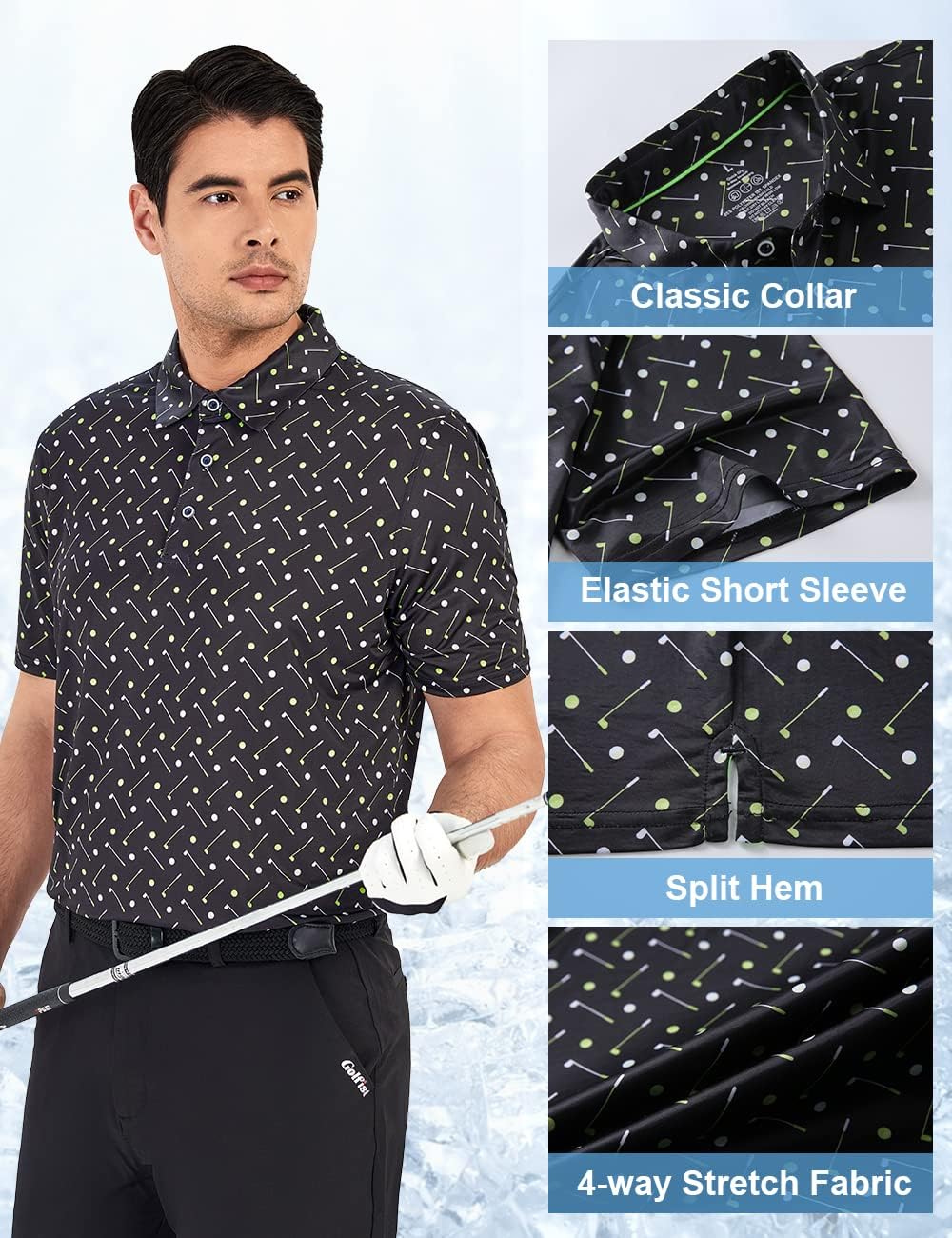 Hodaweisolp Golf Shirts for Men Dry Fit Print Short Sleeve Polo Shirt