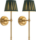 KDG Gold Cordless Wall Sconces Set of 2, Green Fabric LED Wall Lamps
