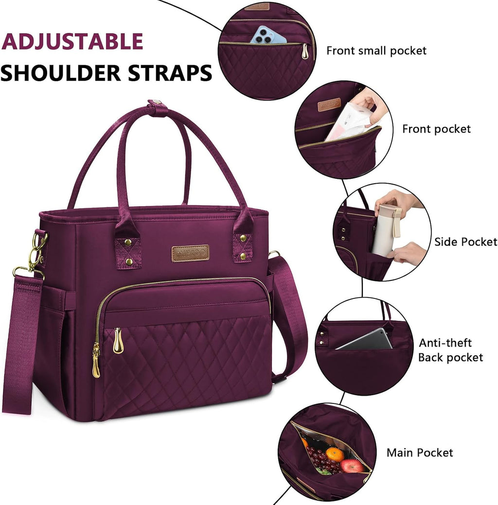 MIYCOO Insulated Lunch Bag Women, Large Tote Lunch Box for Work, 18L