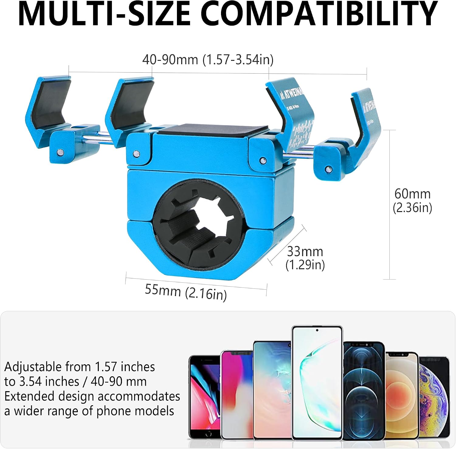 Bike Handlebar Mounts for 4.5-7.7 Phones (Blue)