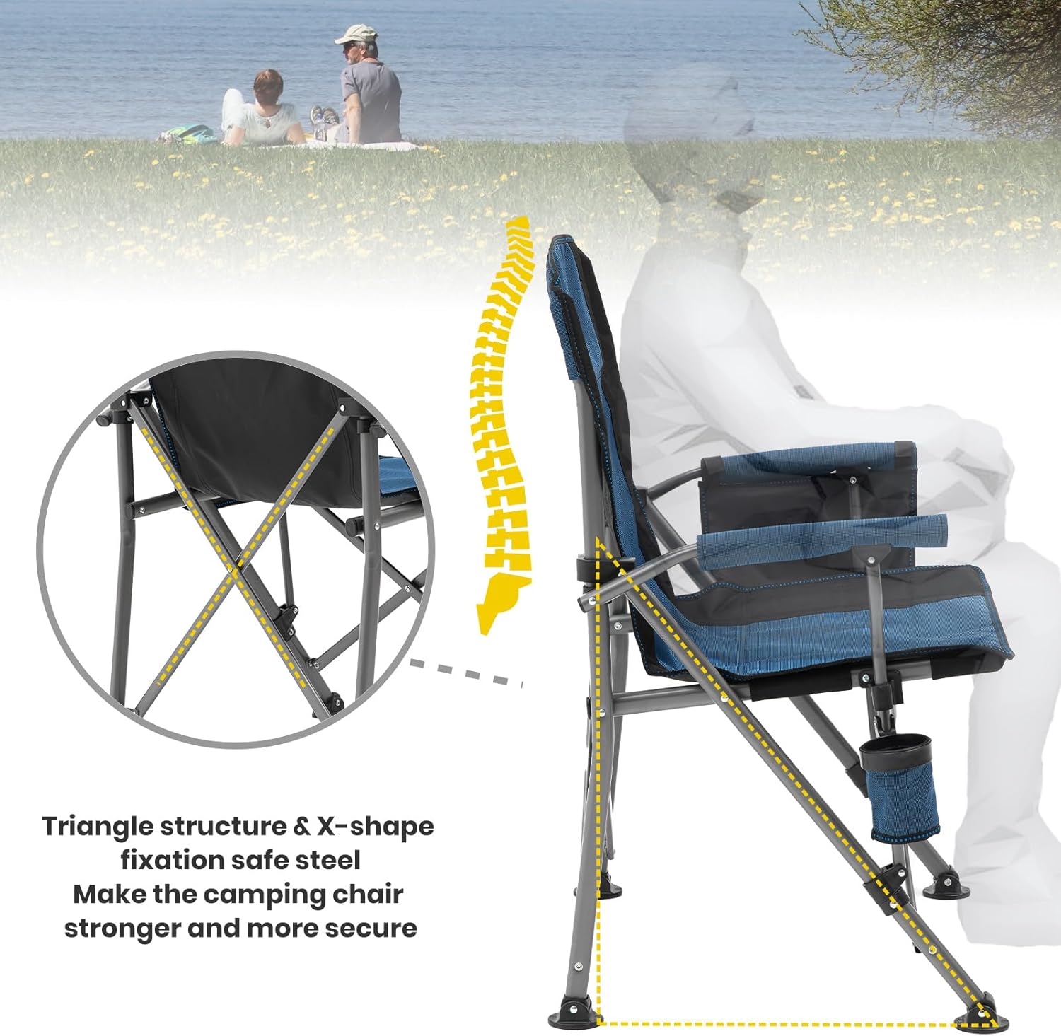 XGEAR Portable Camping Chair for Adutls Outdoor Camp Chairs,Blue