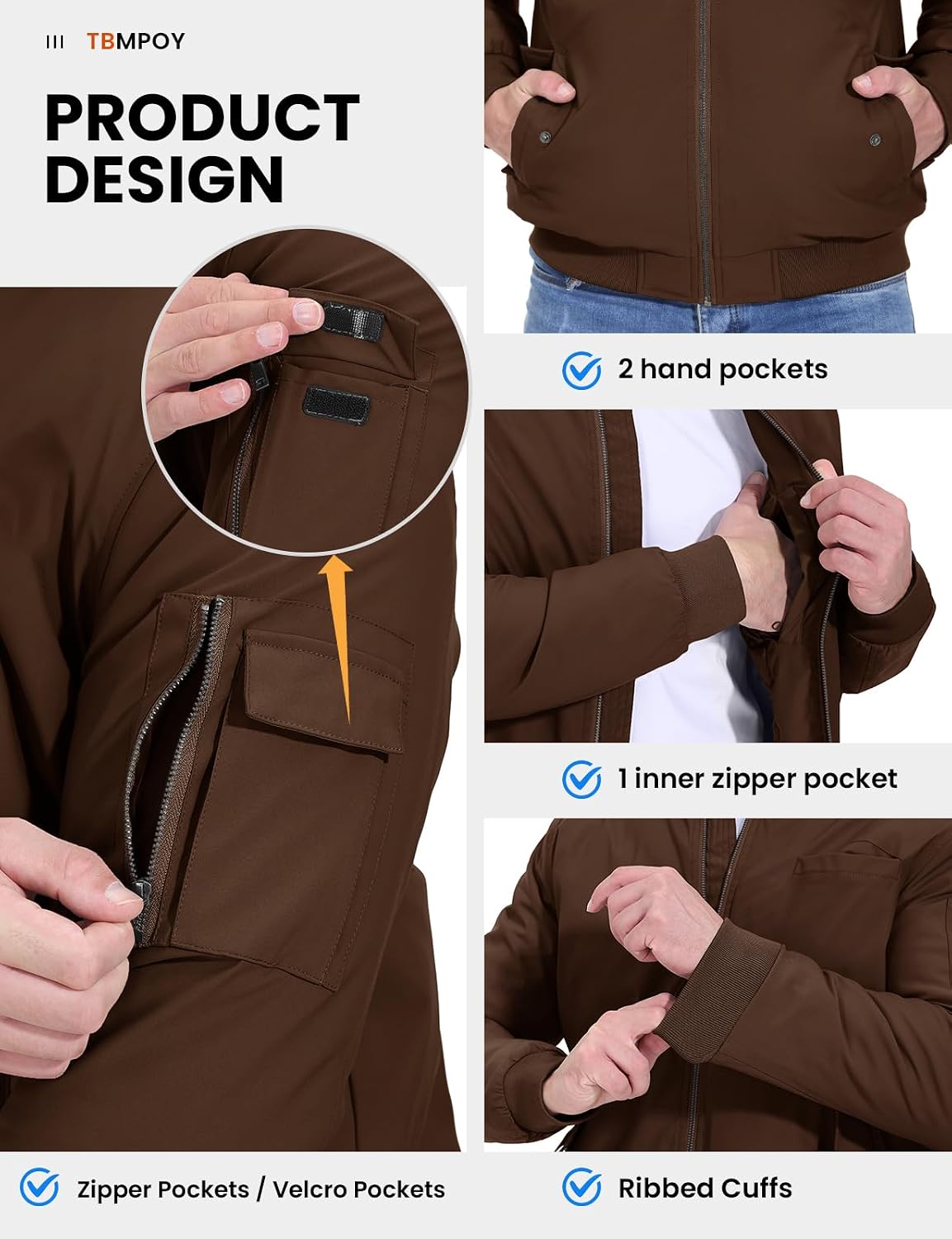 TBMPOY Men's Winter Bomber Jacket Fall Casual Windbreaker Softshell Jackets