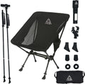 3-in-1 Camping Chair, Trekking Poles & Mounted Flashlight – All-in-One Backpacking Kit Small & Weighs Only 3 lbs – Lightweight Aluminum Hiking Poles - Chair & High Lumen LED Light