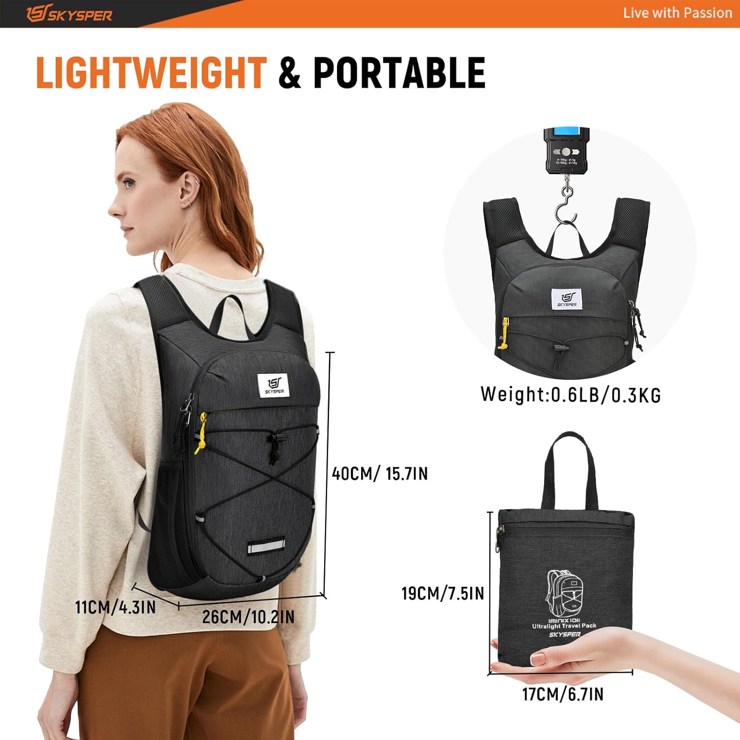 SKYSPER Foldable Hiking Backpack 10L/15L Small Lightweight Travel Daypack