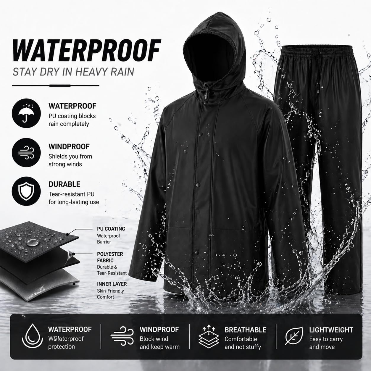 Rain Suit For Men & Women Waterproof Heavy Duty Rain Gear Reflective Jacket for Fishing Outdoor Work Raincoats