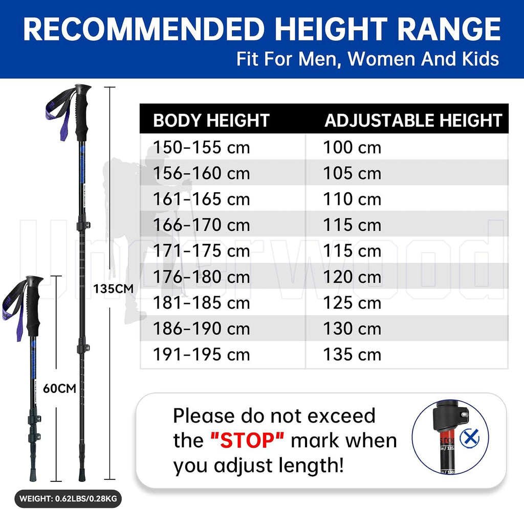 Collapsible Trekking Poles for Hiking, Adjustable Aluminum Walking Sticks