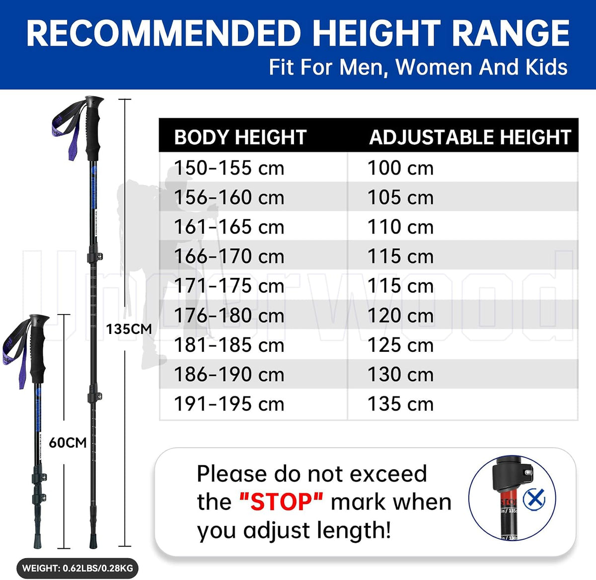 Collapsible Trekking Poles for Hiking, Adjustable Aluminum Walking Sticks