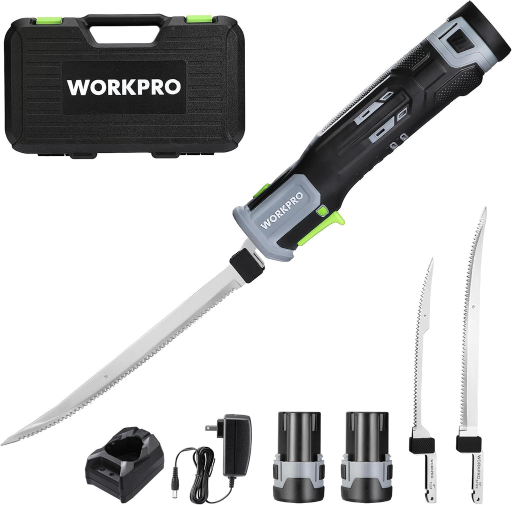 WORKPRO 12V Cordless Electric Fillet Knife, 8" & 10" Sharp Blades