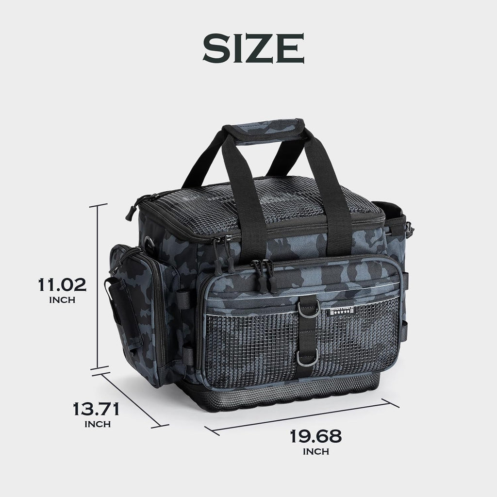 Ghosthorn Large Fishing Tackle Bag with Rod Holder Waterproof Gear Storage