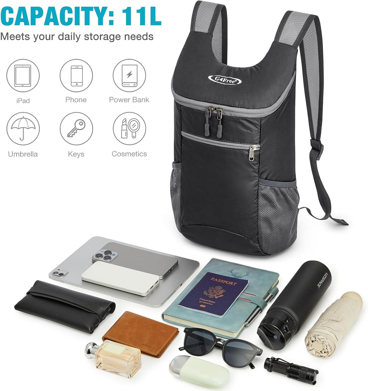 G4Free 10L Lightweight Packable Hiking Backpack, Nylon Daypack Daily Travel