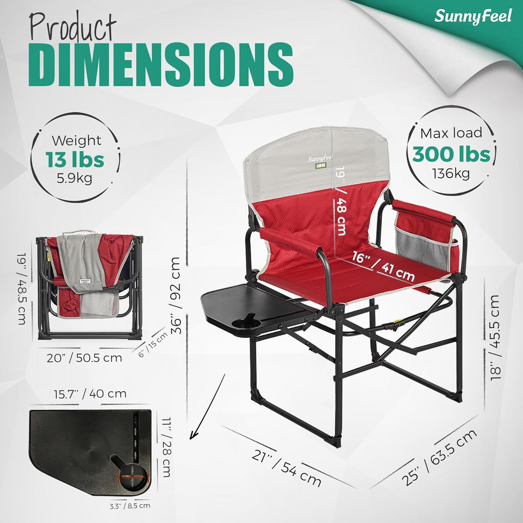 SUNNYFEEL Oversized Directors Camping Chair for Adults with Side Table