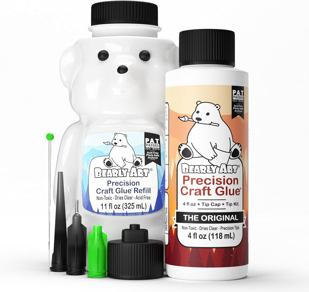 Bearly Art Precision Craft Glue Bundle - 4 fl oz Original & 11 fl oz Refill
