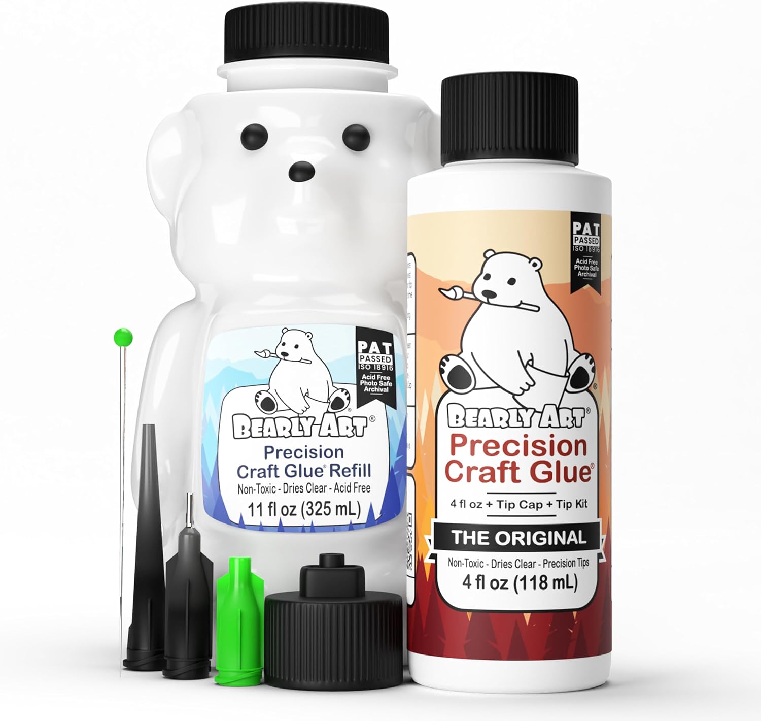 Bearly Art Precision Craft Glue Bundle - 4 fl oz Original & 11 fl oz Refill