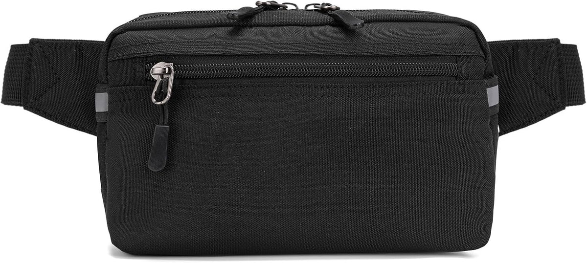 Mini Hiking Waist Bag, 3-Pocket 1.7L RFID Blocking Fanny Pack for Men Women (Black)