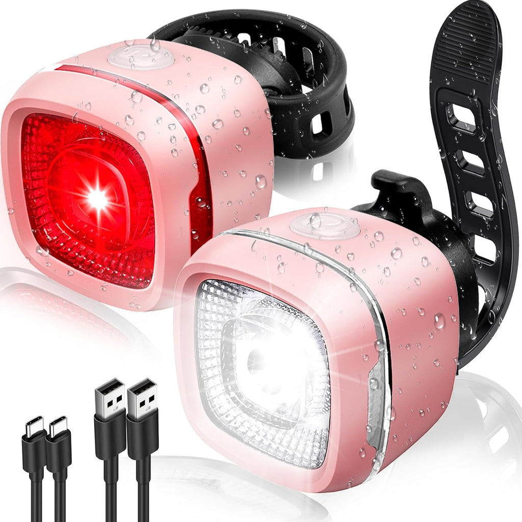 Bicycle Front & Rear Lights, Type-C Rechargeable LED Bike Light Set, IPX6,Waterproof Flashlight for Night Riding, Safety Headlight Taillight, Kids Girls Children's Bicycle Accessories