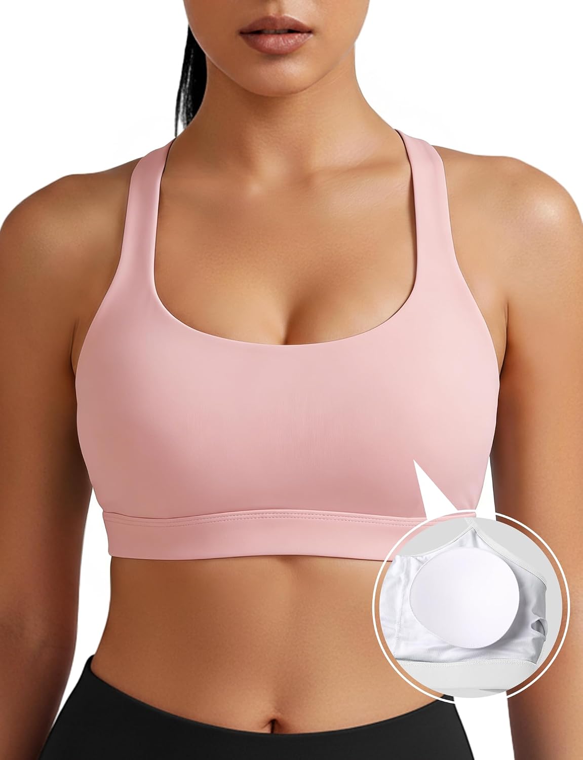 Buauty Sports Bra for Women, Criss Cross Back Medium Support Workout Bras with Removable Cups for Yoga Running Gym