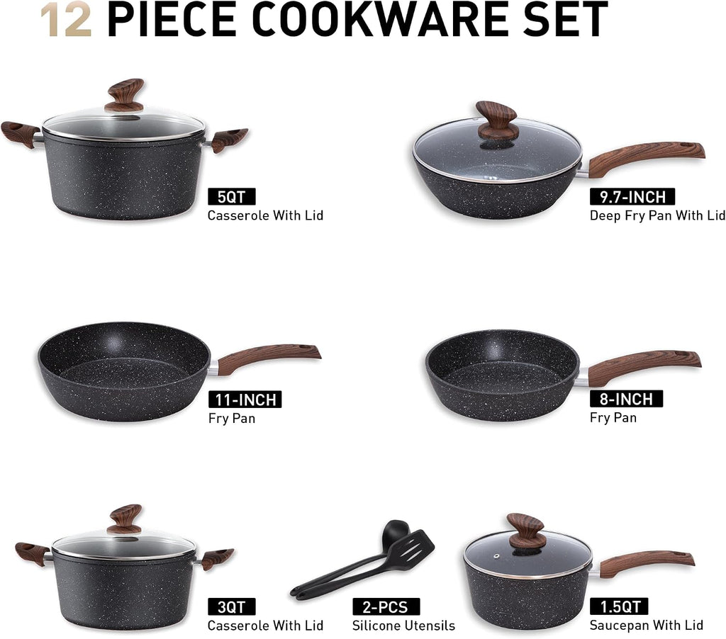 MAISON ARTS 12 Piece Pots and Pans Set, Induction Kitchen Cookware Sets