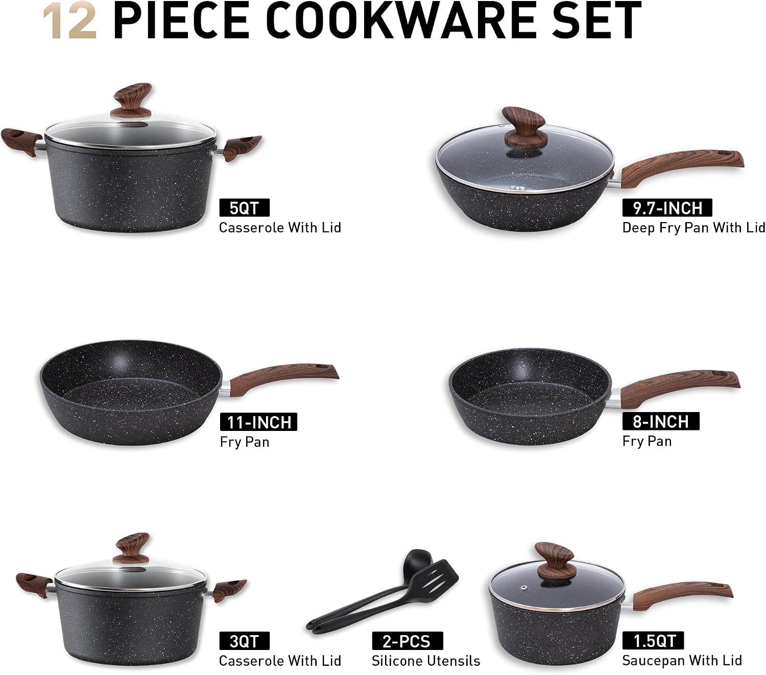 MAISON ARTS 12 Piece Pots and Pans Set, Induction Kitchen Cookware Sets