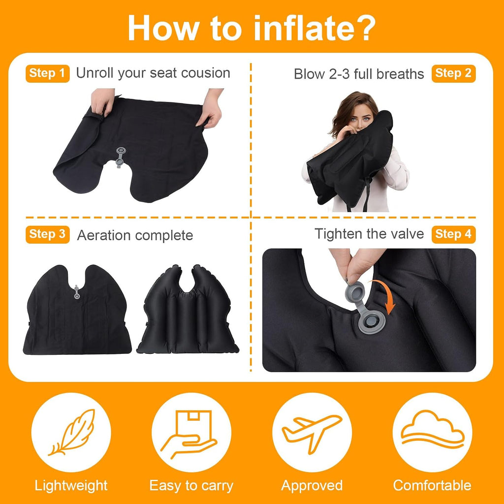 DAWNTREES 2-Pack 2-in-1 Inflatable Seat Cushion & Lumbar Support,Black