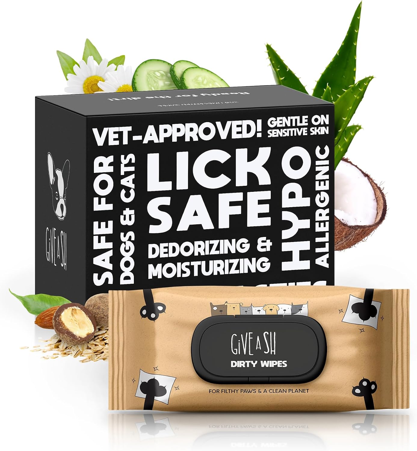 G.A.S Lick-Safe Daily Pet Wipes for Dogs and Cats, Unscented, 100 Count