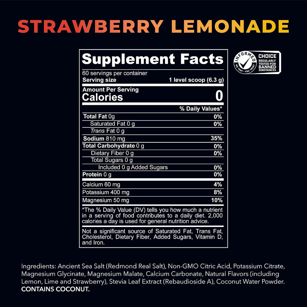 REDMOND Re-Lyte Electrolyte Drink Mix Strawberry Lemonade, 30 serving SMALL 6.88oz jar