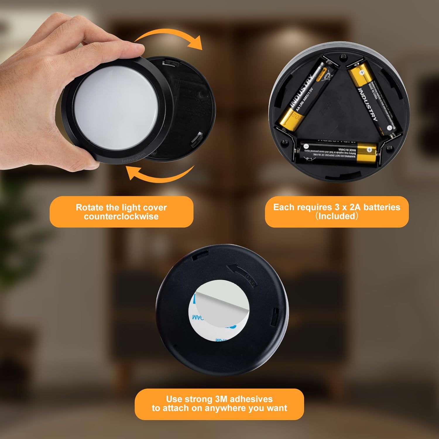Puck Lights with Remote, Wireless LED Puck Light for Kitchen,Battery Operated Under Cabinet Lights, Under Counter Lighting Dimmable, Stick On Lights for Kitchen Shelf Counter Black (4pack)