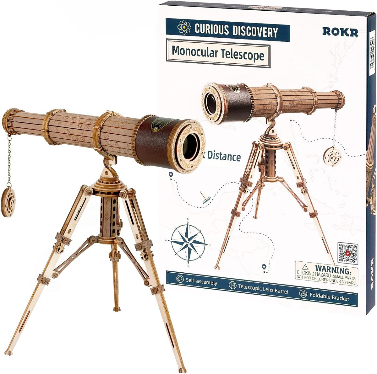 ROKR 3D Wooden Puzzles Monocular Telescope Model Building DIY Science Kit Birthday Gift for Adults and Teens Cool Display Item