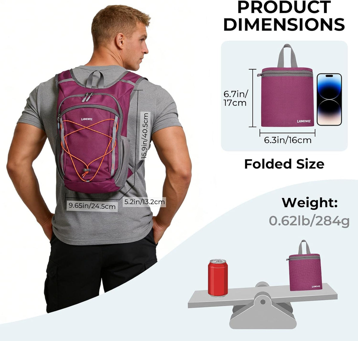 Small Hiking Backpack 13L Lightweight Foldable Travel Daypack for Men Women